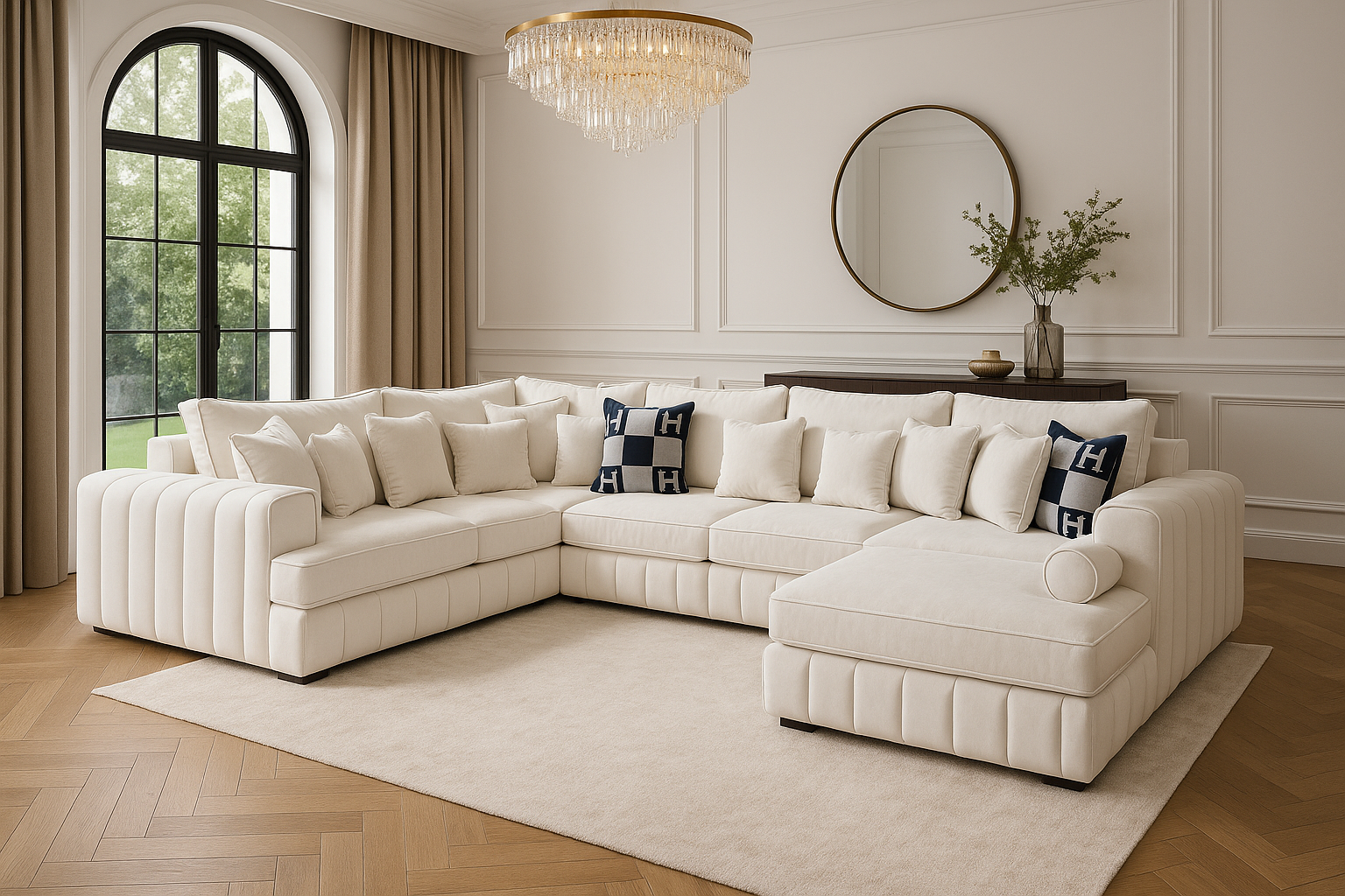 Oyster Oxford U Shape Chaise Sofa