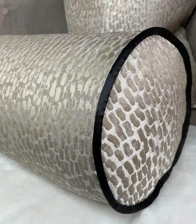 16″ X 6″ Bolster Cushion / Champagne Gold Contrasting Black Piping