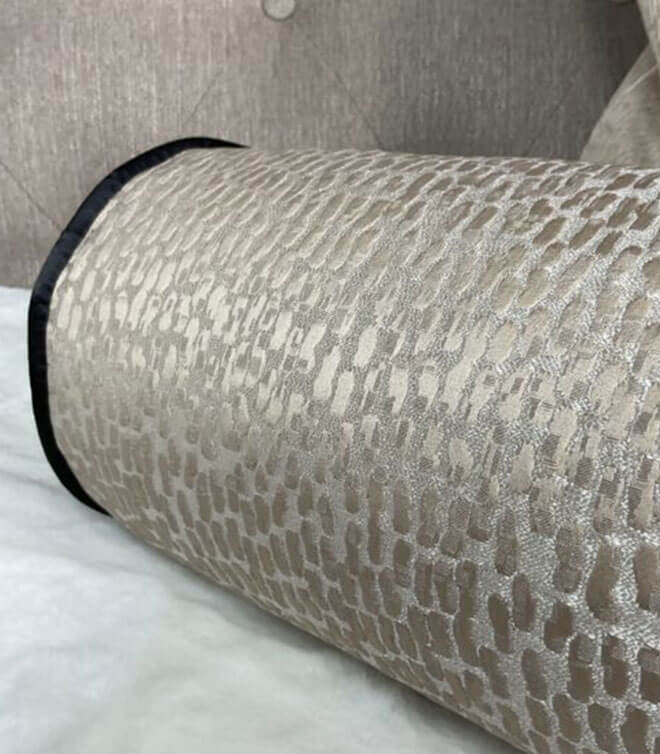 16″ X 6″ Bolster Cushion / Champagne Gold Contrasting Black Piping