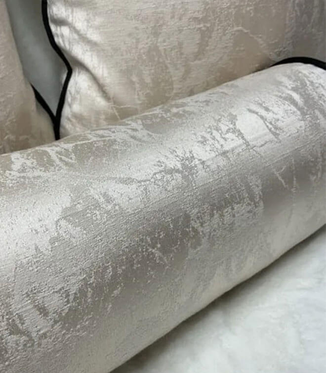 16″ X 6″ Megan Bolster Cushion / Oyster Champagne Contrasting Black Piping
