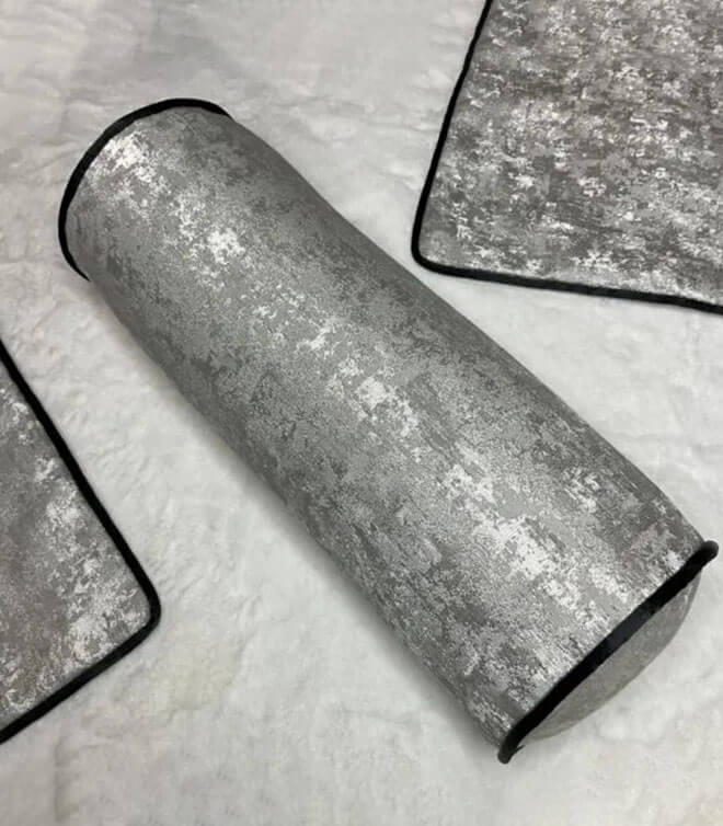 16″ X 6″ Vivian Bolster Cushion / Silver Contrasting Black Piping
