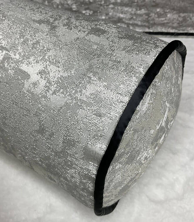 16″ X 6″ Vivian Bolster Cushion / Silver Contrasting Black Piping