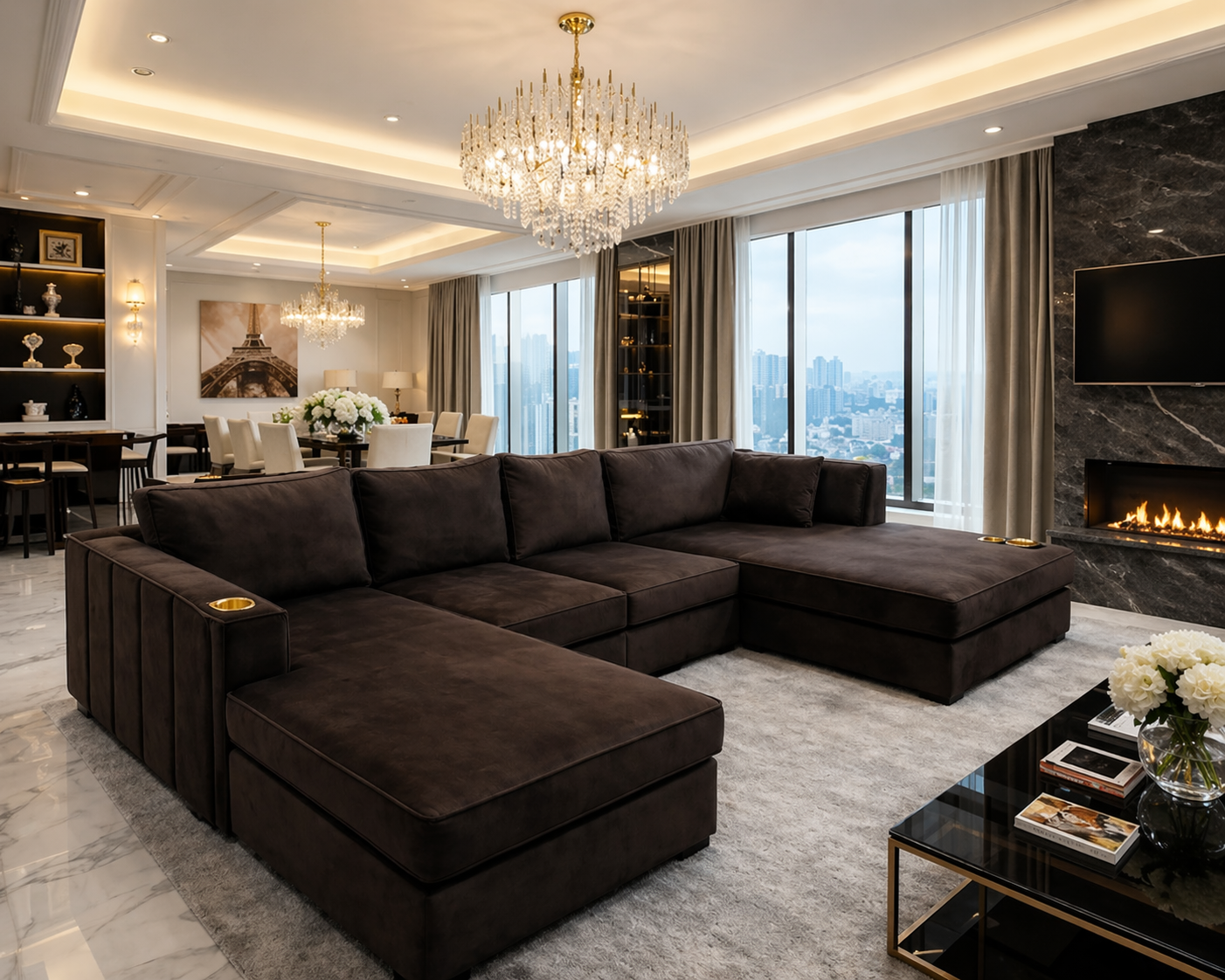Linear Ellis U Shape Cinema Sofa With Cup Holders