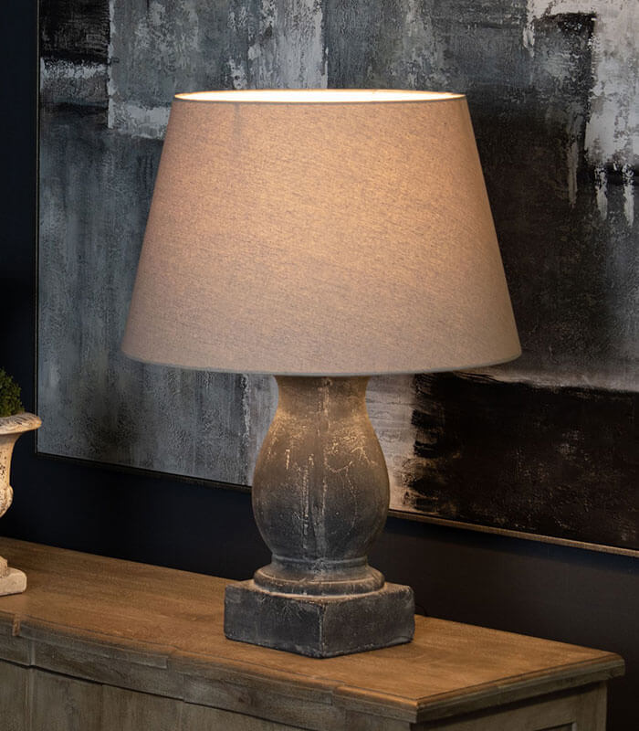 Amalfi Grey Pillar Table Lamp With Linen Shade