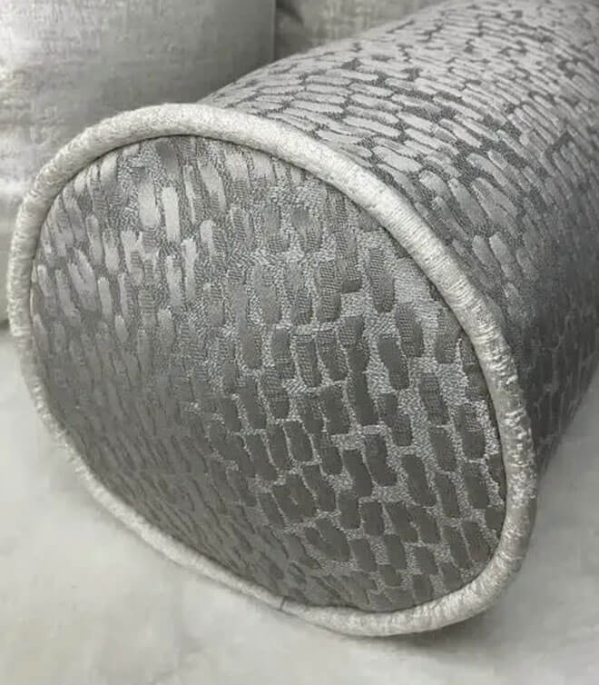 ANTELOPE DOVE GREY BOLSTER CUSHION / CONTRASTING WHITE PIPING