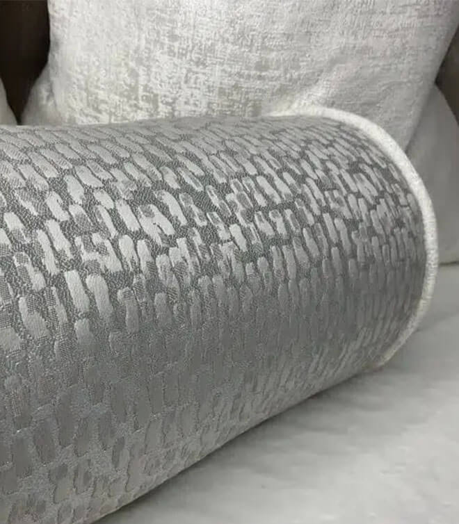 ANTELOPE DOVE GREY BOLSTER CUSHION / CONTRASTING WHITE PIPING