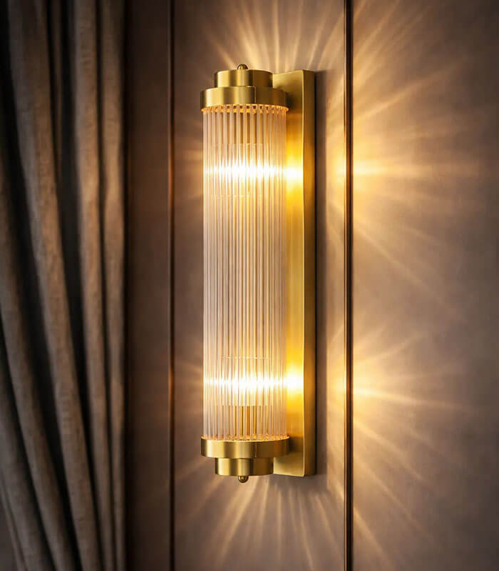 Aurora Ribbed Crystal Brass Wall light