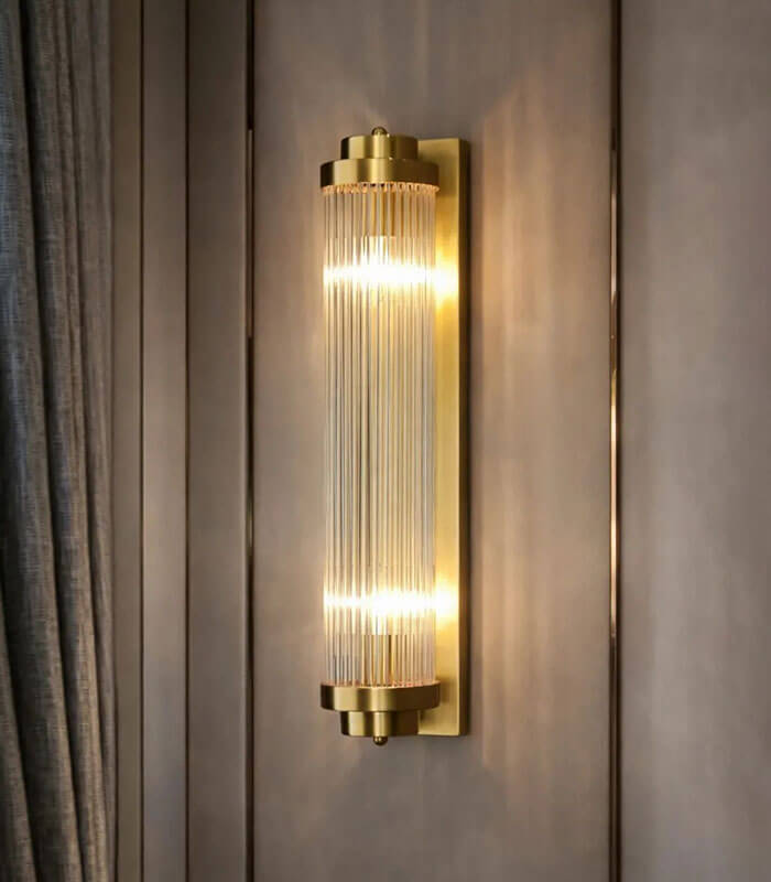 Aurora Ribbed Crystal Brass Wall light