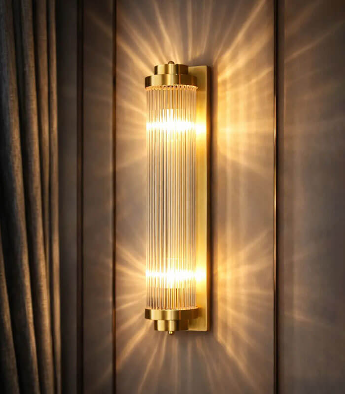 Aurora Ribbed Crystal Brass Wall light