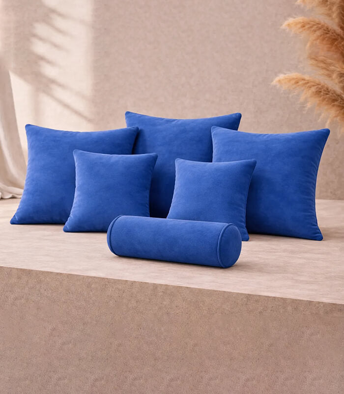 Blue Lux Velvet Cushion Sets With Contrast Piping Colour Options