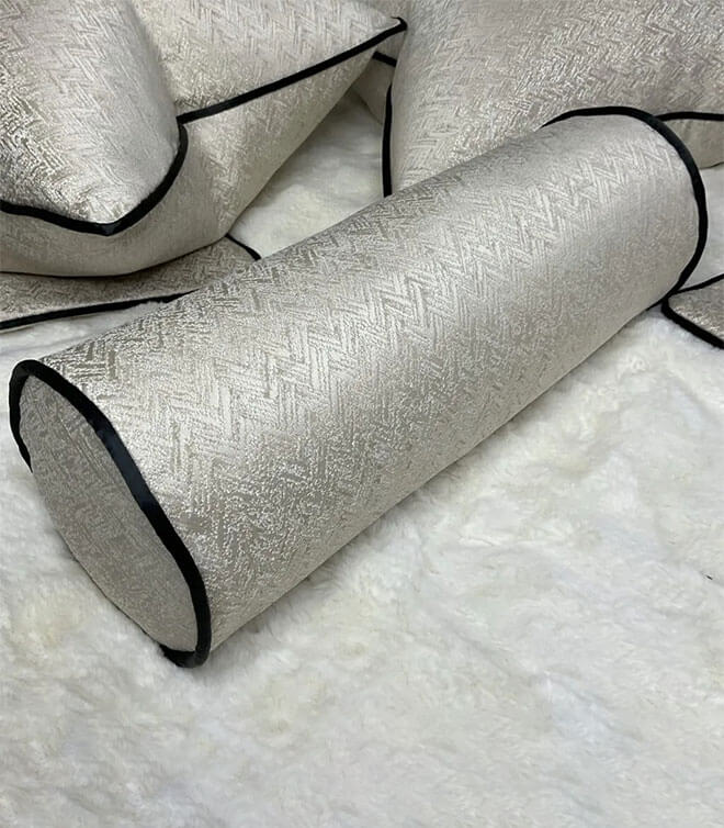 Bolster 16″ X 6″ Cream Gold Shimmer / Contrasting Black Luxury Piping