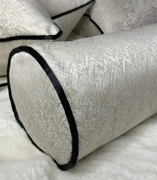 Bolster 16″ X 6″ Cream Gold Shimmer / Contrasting Black Luxury Piping