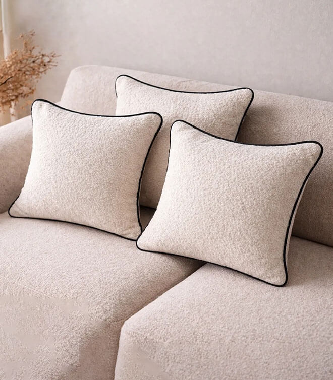 Boucle Cushions With Contrast Black Piping