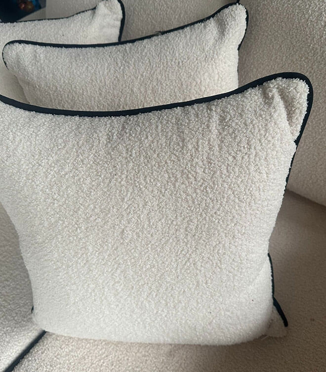 Boucle Cushions With Contrast Black Piping
