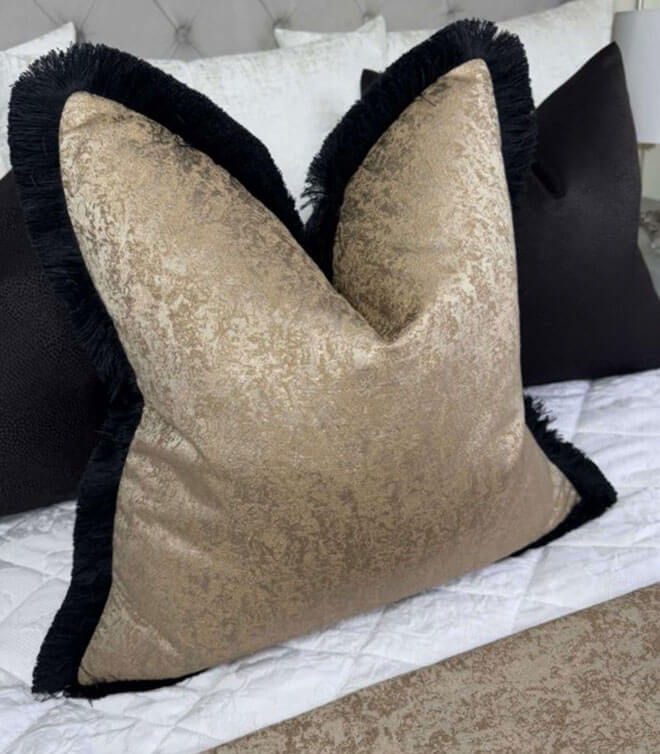 Brass Fringed Feather Filled Cushion