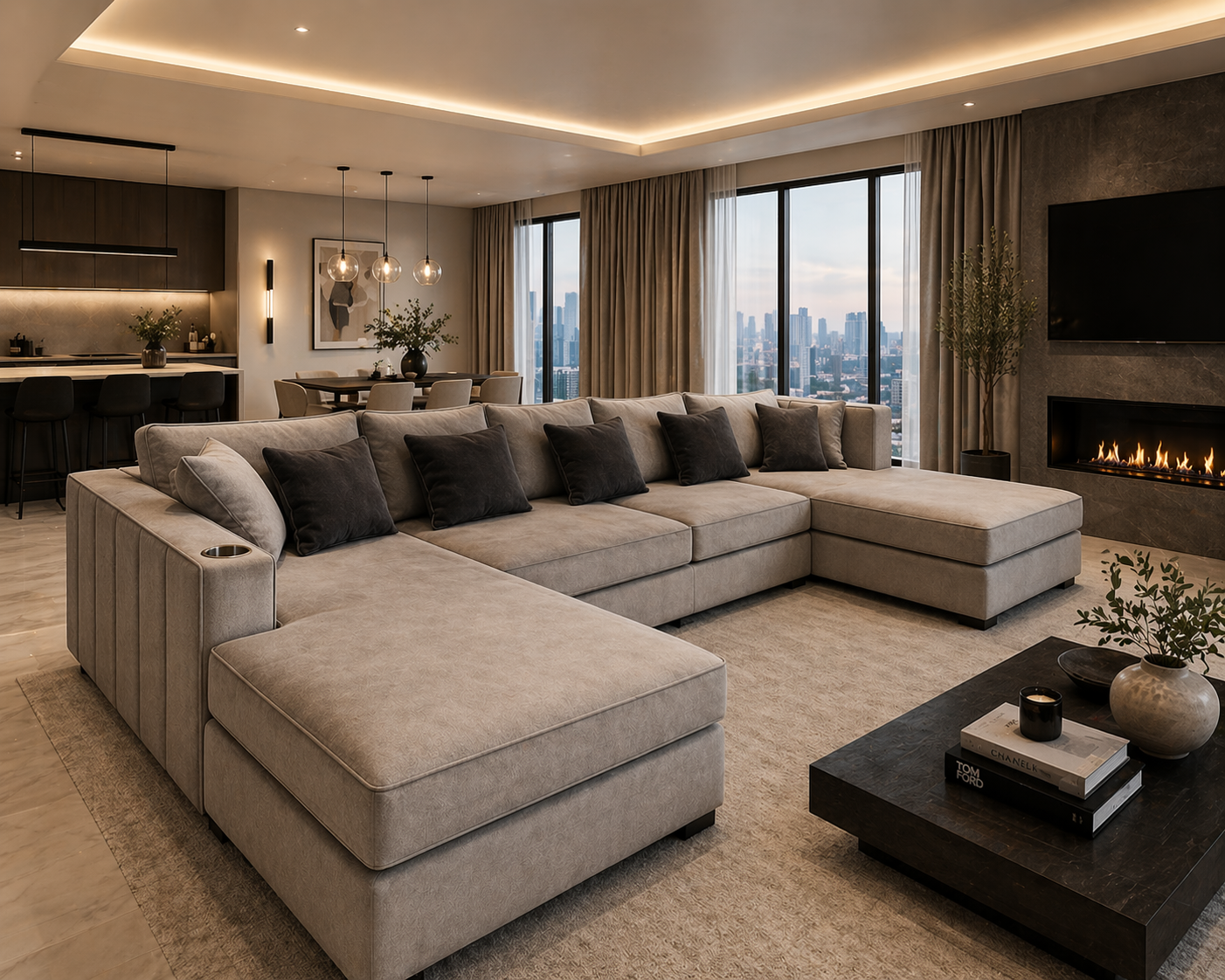 Linear Ellis U Shape Cinema Sofa With Cup Holders