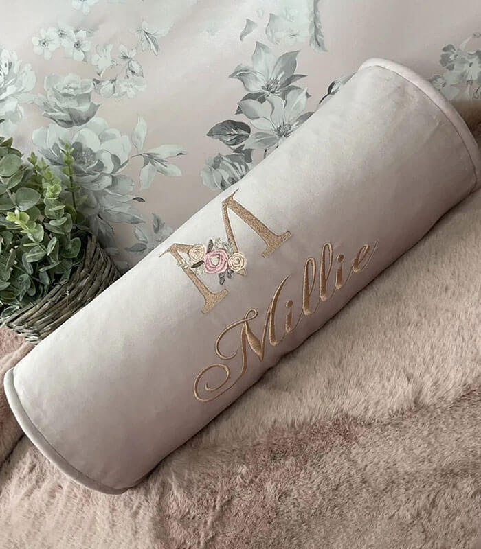 CHILDREN’S PERSONALISED EMBROIDERED NAME INITIAL BOLSTER CUSHION