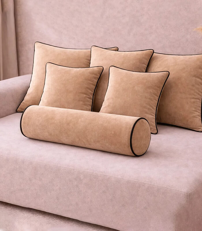 Cappuccino Lux Velvet Cushion Sets With Contrast Piping Colour Options