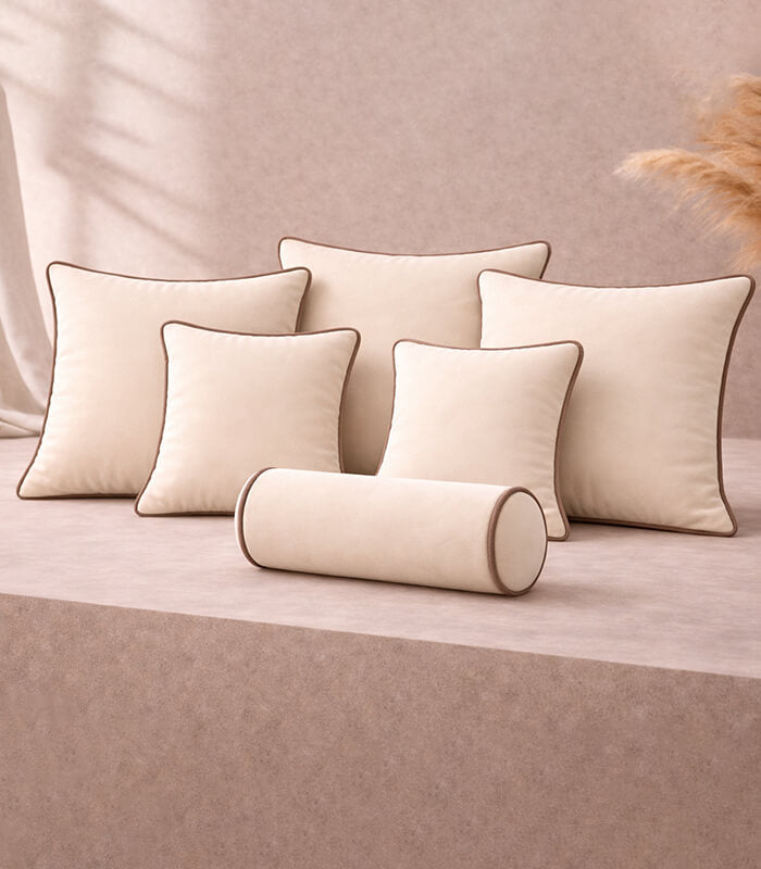 Cream Lux Velvet Cushion Sets With Contrast Piping Colour Options