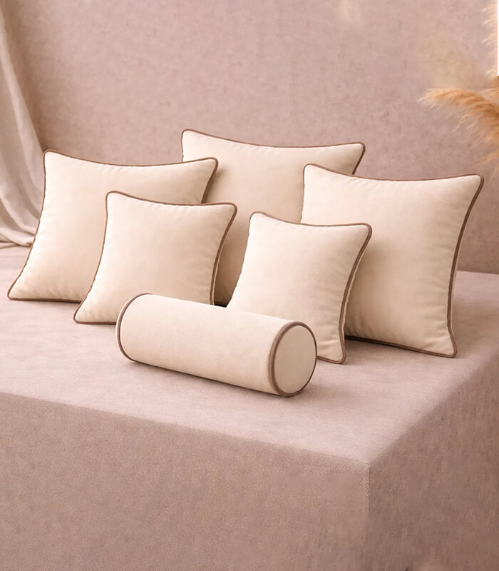 Cream Lux Velvet Cushion Sets With Contrast Piping Colour Options