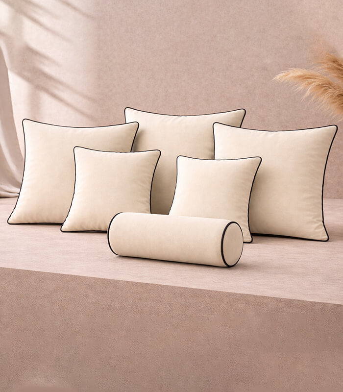 Cream Lux Velvet Cushion Sets With Contrast Piping Colour Options