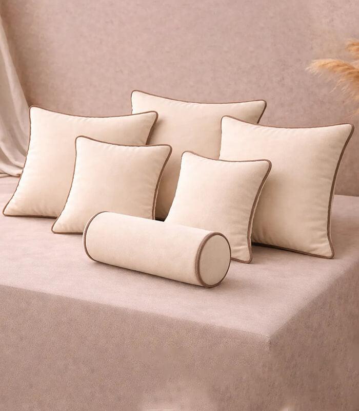 Cream Lux Velvet Cushion Sets With Contrast Piping Colour Options