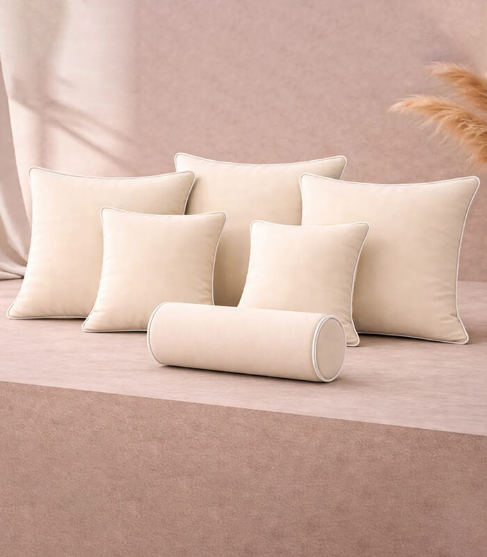 Cream Lux Velvet Cushion Sets With Contrast Piping Colour Options