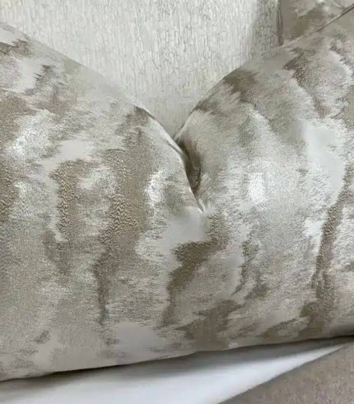 FEATHER CUSHION / COVER 12″ X 20″ CHAMPAGNE AND GOLD TONE