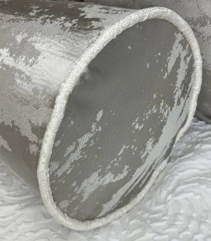 HAILES CUSHION BOLSTER 16″ X 6″ SILVER GREY & CONTRASTING WHITE PIPING