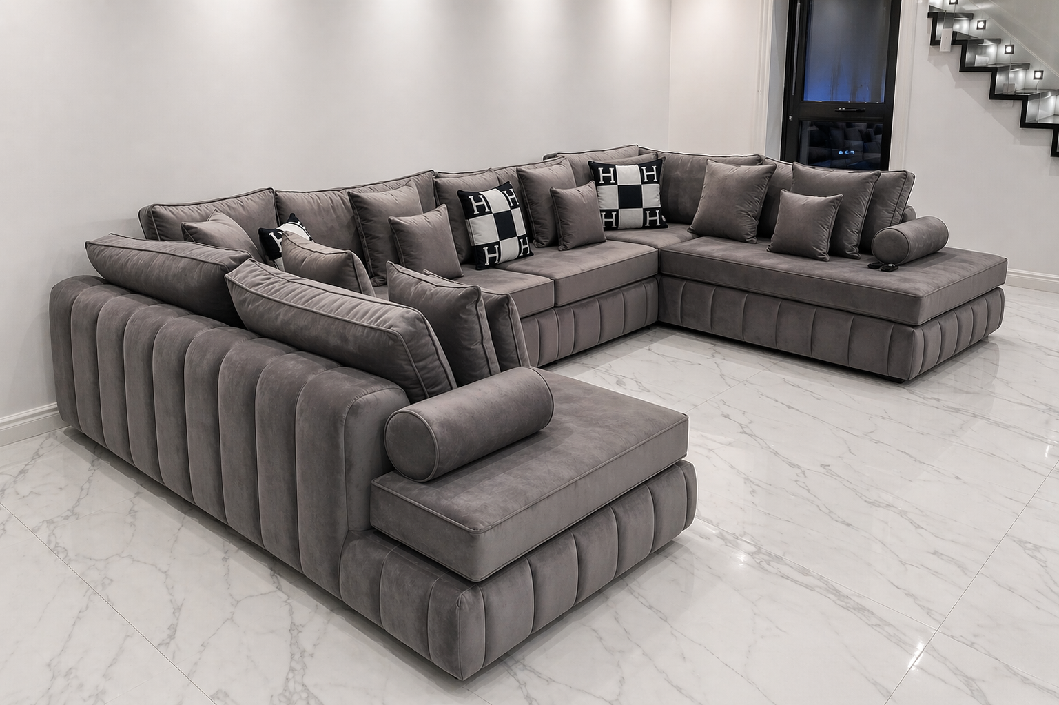 Oyster Oxford U Shape Chaise Sofa