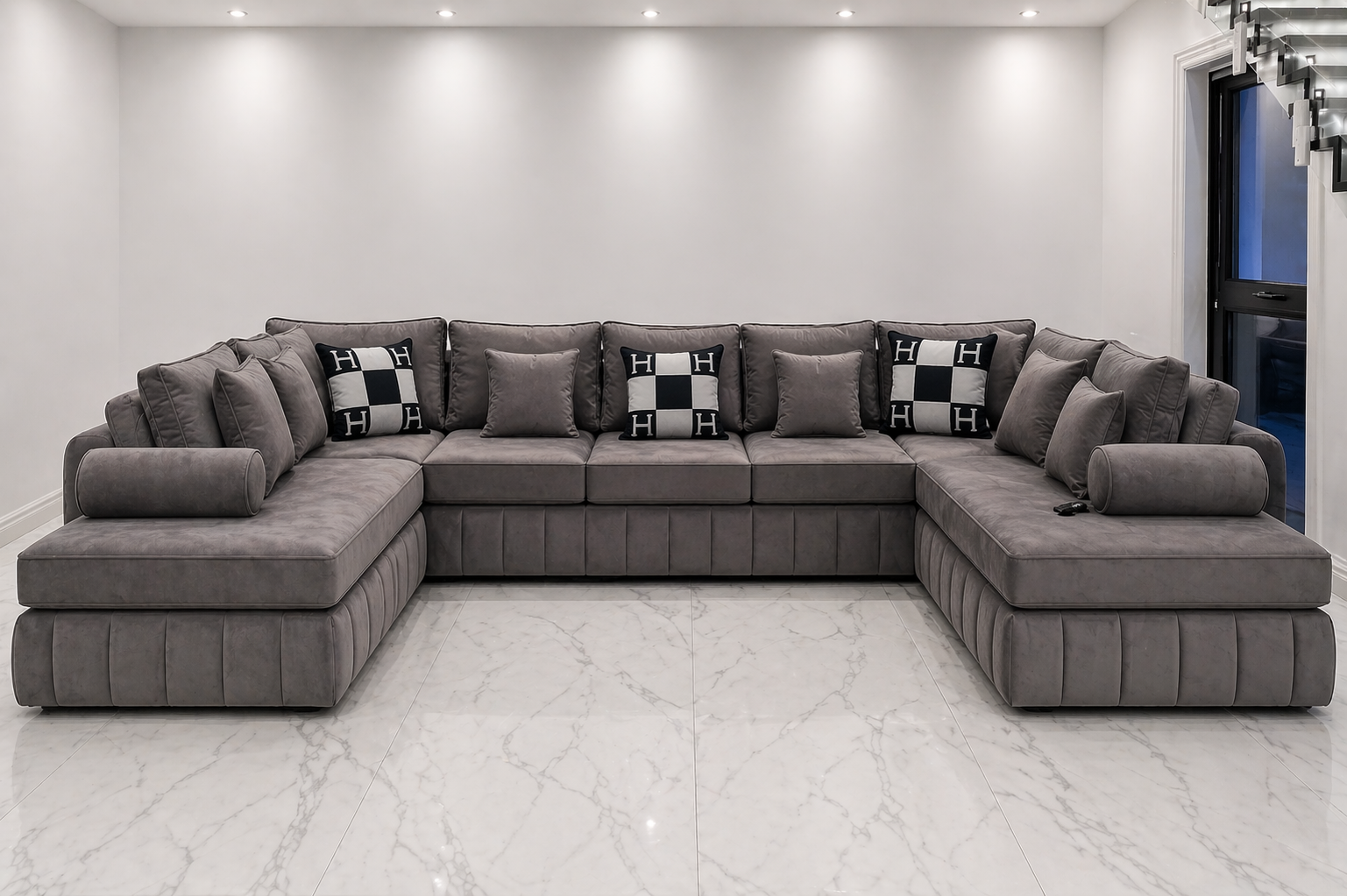 Oyster Oxford U Shape Chaise Sofa