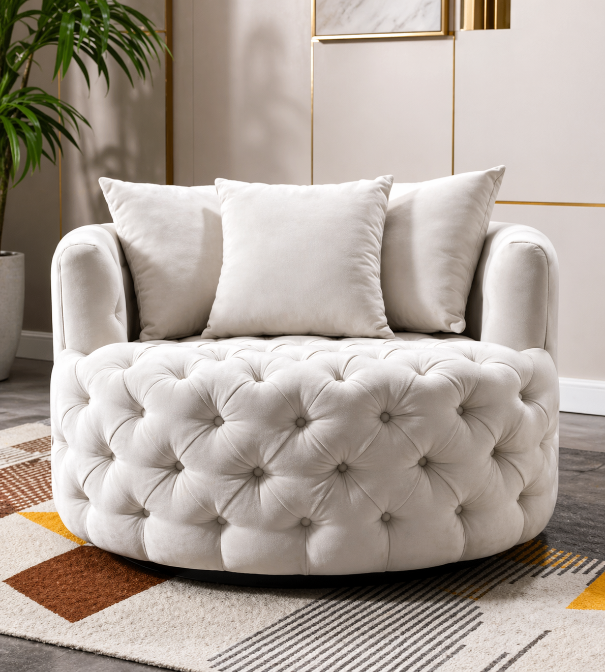 Fully buttoned Tara swivel chairs