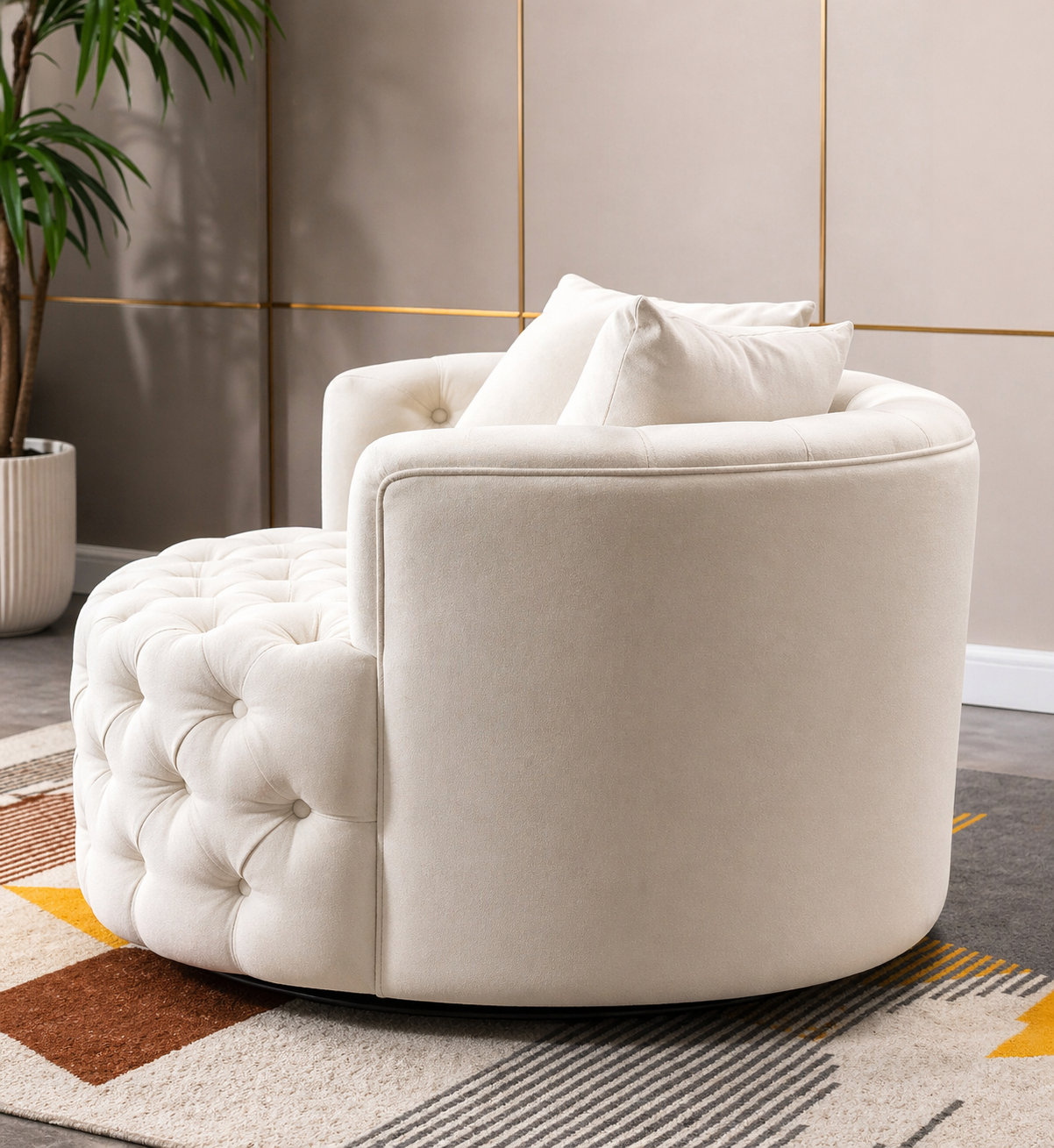 Fully buttoned Tara swivel chairs