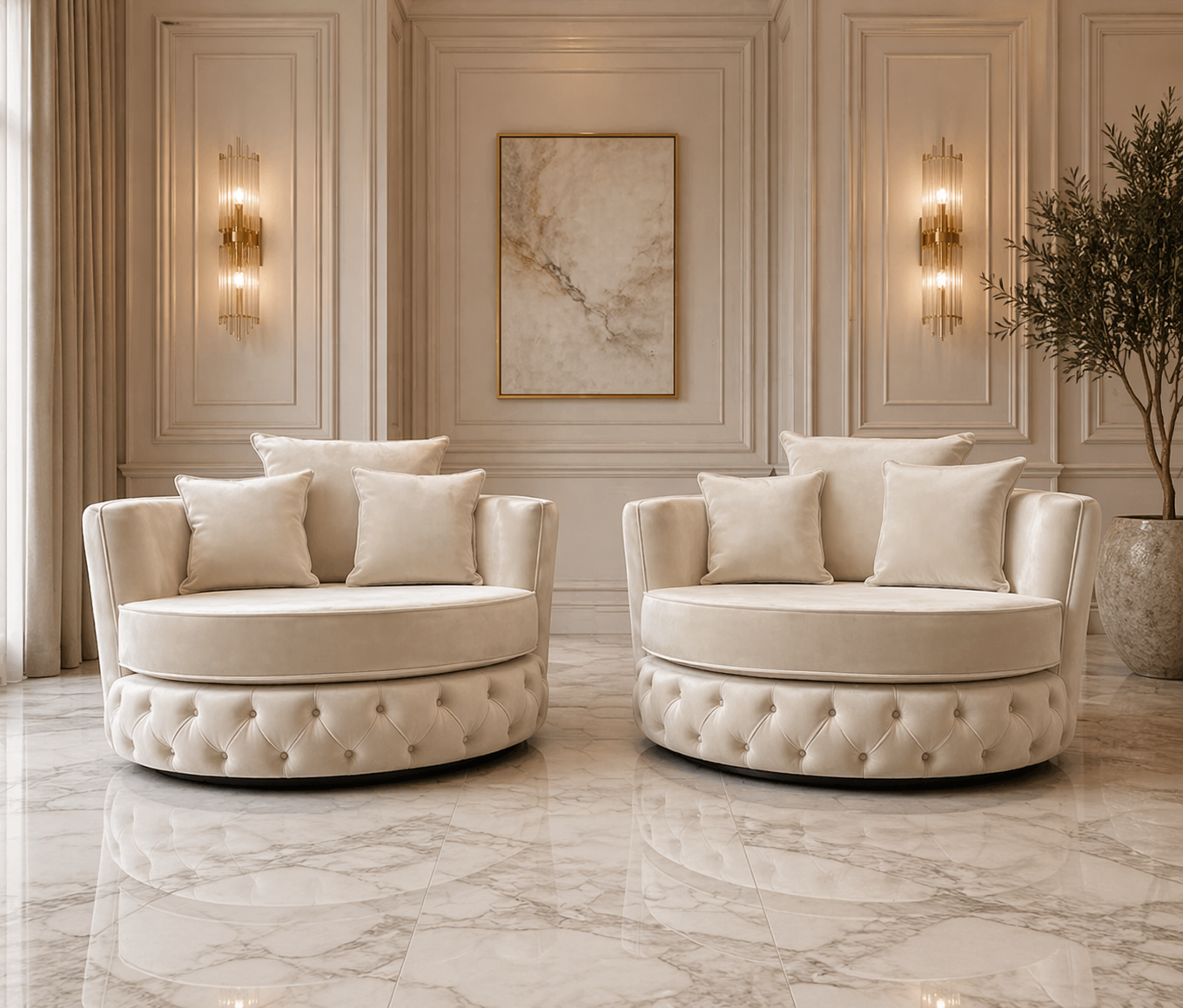 Fully buttoned Chesterfield swivel chair