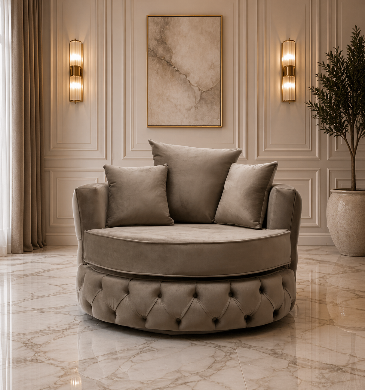 Fully buttoned Chesterfield swivel chair