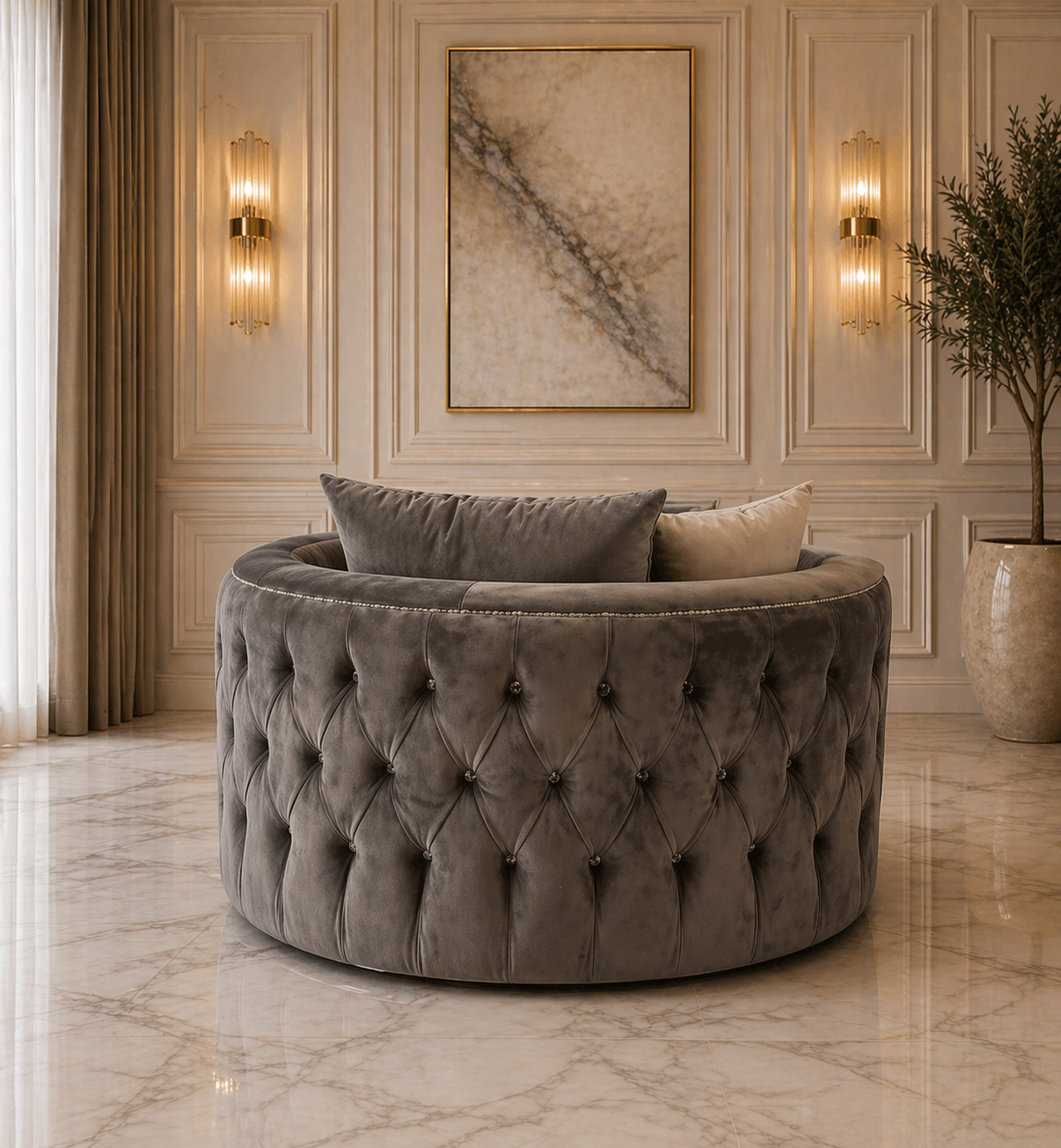 Fully buttoned Chesterfield swivel chair