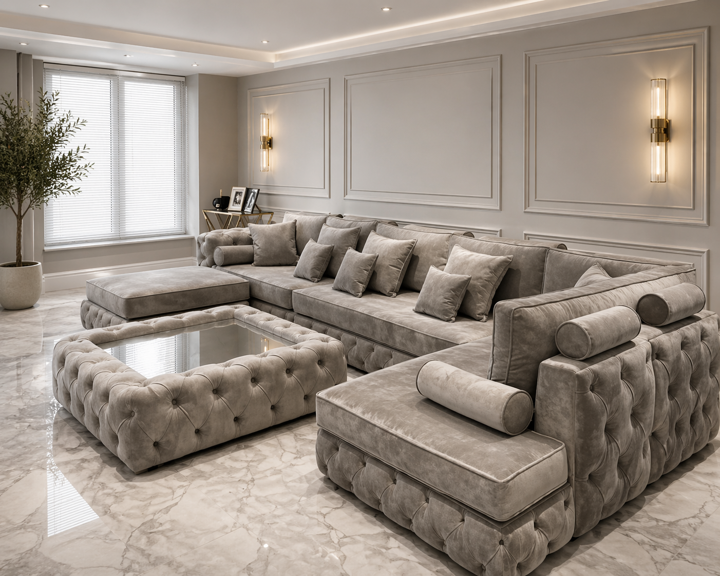 Fully Buttoned Chesterfield Chaise End Sofa