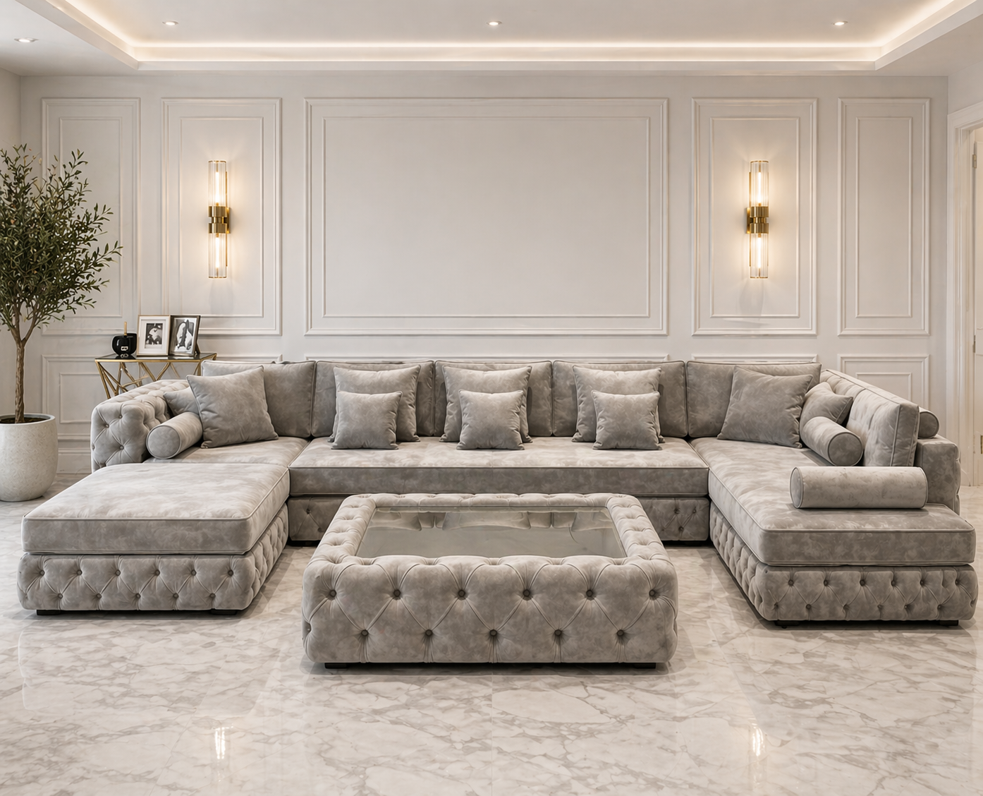 Fully Buttoned Chesterfield Chaise End Sofa