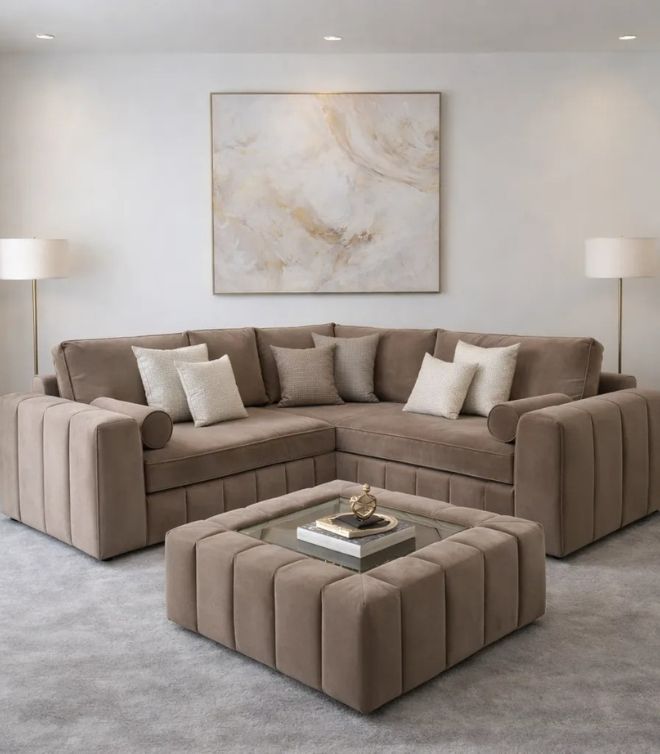 L Shaped Oyster Oxford Corner Sofa