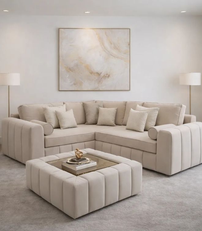 L Shaped Oyster Oxford Corner Sofa