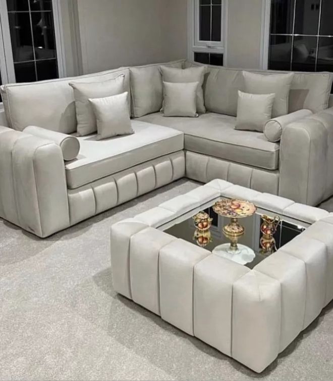 L Shaped Oyster Oxford Corner Sofa