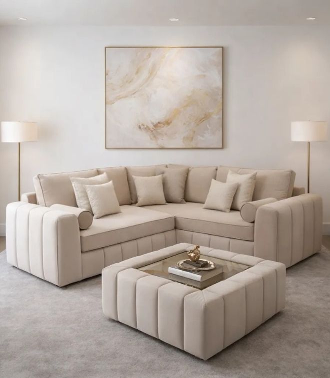 L Shaped Oyster Oxford Corner Sofa