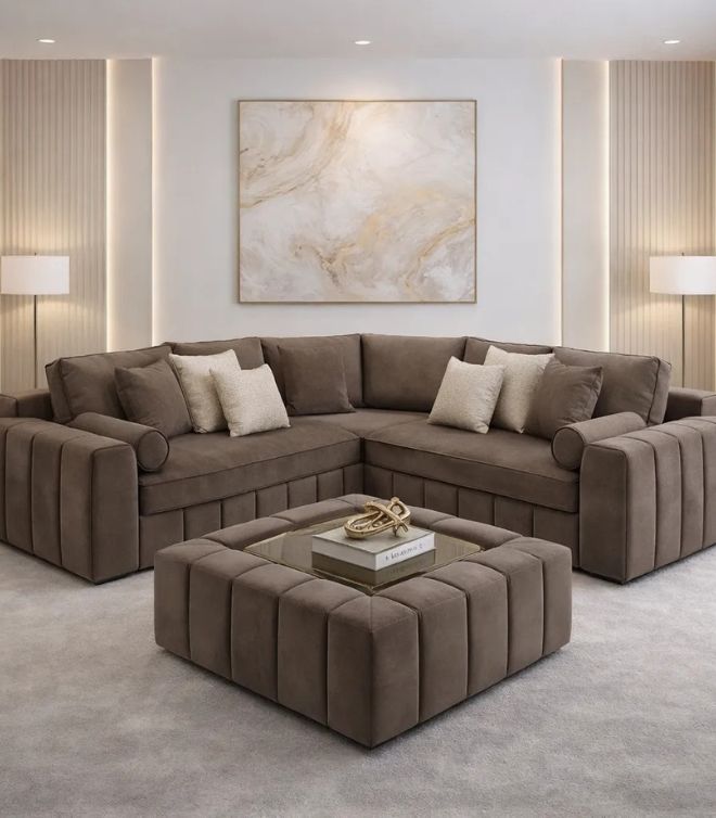 L Shaped Oyster Oxford Corner Sofa