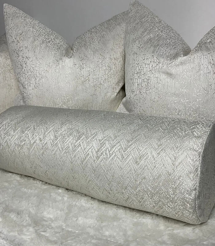LUXURY ELLA BOLSTER CUSHION 16″ X 6″, IVORY – SHIMMER