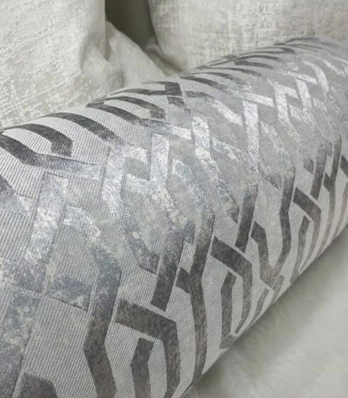 LUXURY GEO BOLSTER CUSHION 16″ X 6″ SILVER