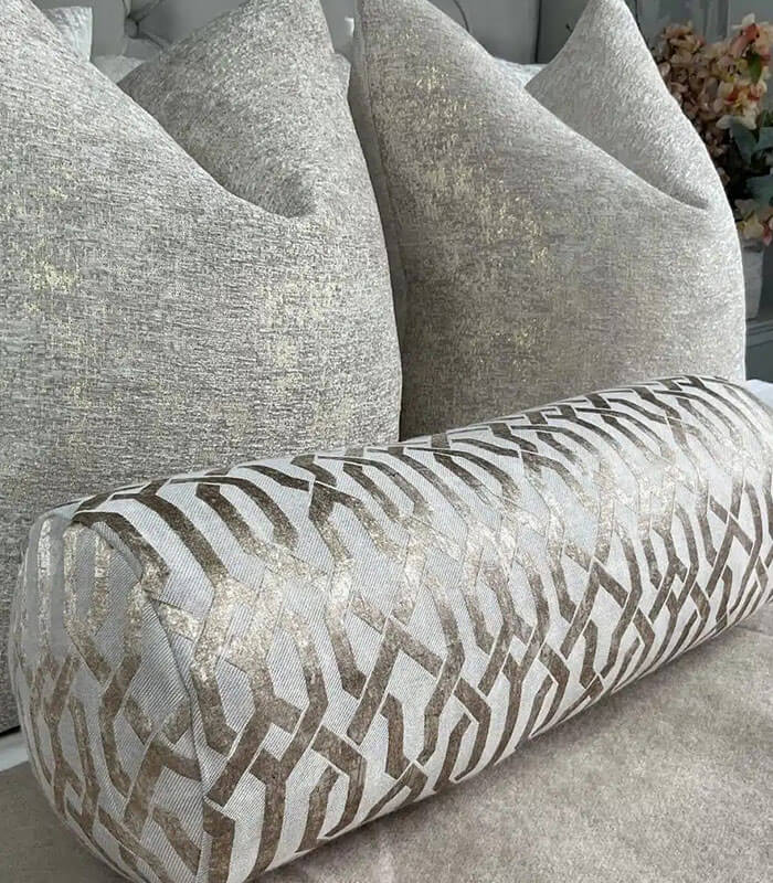 LUXURY GEO BOLSTER CUSHION 16″ X 6″ in CHAMPAGNE GOLD