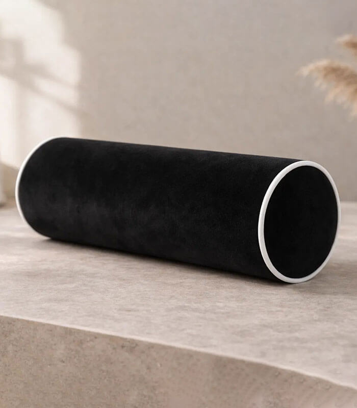 Lux velvet black bolster with white piping