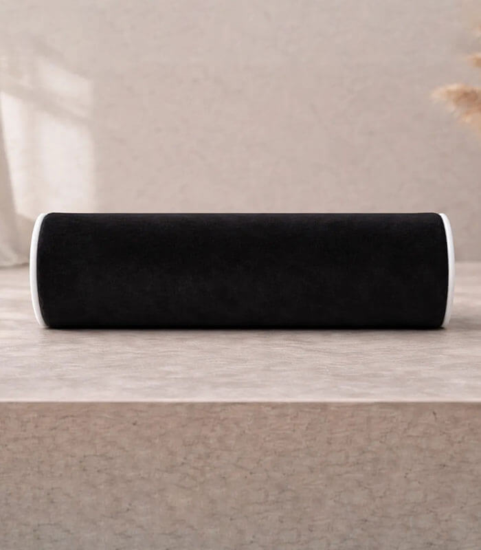 Lux velvet black bolster with white piping