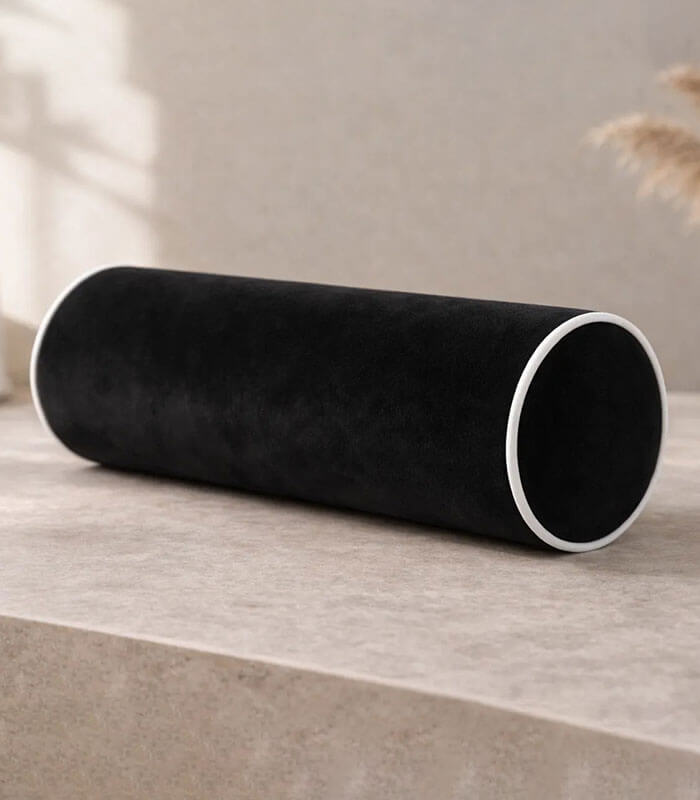 Lux velvet black bolster with white piping