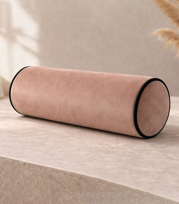 Lux velvet fabric bolster cushion with contrast piping